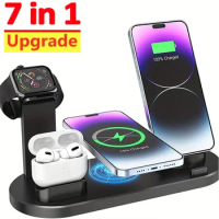 30W 7 in 1 Wireless Charger Stand Pad For iPhone 15 14 13 Pro Max Apple Watch Airpods Pro iWatch 8 7 Fast Charging Dock Station