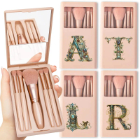 5Pcs Makeup Brushes Set With Mirror Cosmetic Brush Kit Box Beauty Tool Case Travel Organizer Box Gra