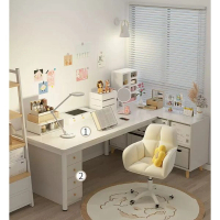 書桌書架一體辦公桌子（優雅白單桌+鬥櫃100*50CCM） 