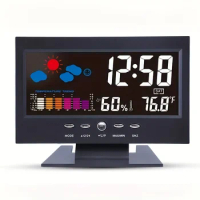 Digital alarm clock with LCD color screen, backlight, nap, calendar, thermometer, indoor temperature and humidity