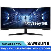 Samsung三星 G5 C34G55TWWC 34吋 1000R曲面電競螢幕(VA/21:9/165Hz/1ms)