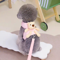 Dog Cute Bear Backpack with Towing Rope Vest Style Small Medium Sized Dog Walking Rope Puppy Chest Strap Teddy Cat Dog Chain
