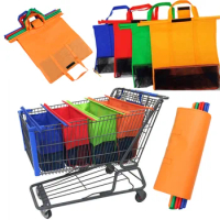 Dropship 4pcs/Set Reusable Cart Trolley Supermarket Shopping Storage Bags Foldable Reusable Eco-Friendly Shop Handbag Totes bag