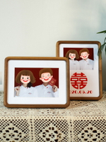 結婚登記證件照圓角喜字榫卯實木相框擺臺定制6 7 8寸精致洗照片