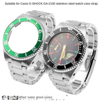 For Casio GA-2100/GA-2110 Modification Rolex black green water ghost submariner Black Warrior stainless steel strap case watch