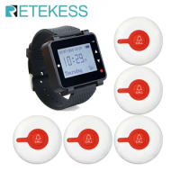 Retekess Caregiver Nurse Calling System Restaurant Pager T128 Watch Receiver + 5 TD009 Call Bell Buttons For Cafe Bar Clinic