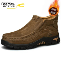 Camel Active Genuine Leather Snow Boots For Men New Winter Waterproof Shoes Short Plush Luxury Brand Working Men Boots Plus Size