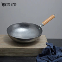 Master Star New Design Chinese Wok Traditional Wok Handmade Forging Iron Wok Wooden Handle Non Stick Gas Cookware