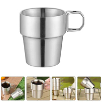 Stainless Steel Mug Cold Drink Cup Folding Handle Cup for Outdoor Camping