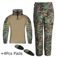 Kids Tactical Camo Suit Military Uniform Combat Suits Hiking Uniform Boys Outdoor Training Clothing with Pads Army Shirt