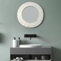 French Retro Bathroom Vanity Mirror Hotel Decoration Light Luxury Artistic HD Mirror Home Wall Mounted Mirror Size 60x60cm