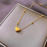 Kalung Titanium Wanita Model Rantai Bola Pasir Liontin Love Aksesoris Elegan Hadiah