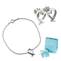 【Tiffany&Co. 蒂芙尼】價差七千元-純銀Loving Heart 耳環+手鍊(兩件組)