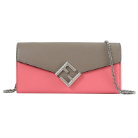 FENDI 經典LOGO 牛皮撞色WOC/斜背包/鍊包(灰/粉)
