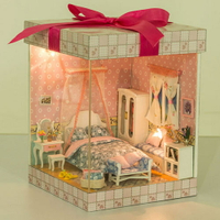 【WT16122113】 手製DIY小屋 禮物盒造型 手工拼裝房屋模型建築 音樂盒 含展示盒-濃情密意