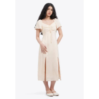 Colorbox Dress Midi Lengan Pendek Puff Sleeves Tied Ruched Front dengan Detail Belahan Depan Bahan C