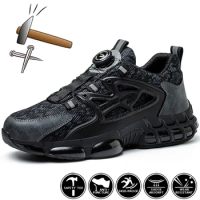 New Rotating Button Work Sneakers Puncture-Proof Safety Shoes Men Steel Toe Shoes Work Protective Men Boots Indestructible Shoes