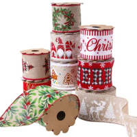 10yard/roll Christmas Printed Glitter Edge Ribbon for Xmas Gift Packaging DIY Christmas Tree Decoration Door Wreath Material