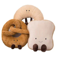 Funny Toast Plush Food Pillow Soft Plush Donut Cream Bread Baguette Stuffed Croissant Plush Toy for Children Baby Birthday Gift