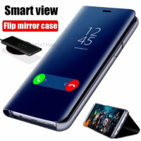 For Samsung Galaxy A54 A34 A14 5G Case Mirror Flip Stand Plating Hard PC Back Cover For Galaxy A14 5G Fundas