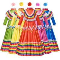Girl Flamenco Dance Costume Mexican Spanish Latin Saloon Dancing Cosplay Carnival Halloween Fancy Party Dress