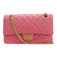 【二手名牌BRAND OFF】CHANEL 香奈兒 粉色 菱格紋 皮革 2.55 鍊帶 肩背包