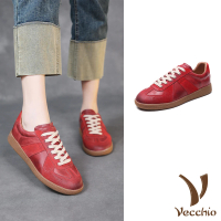 【Vecchio】真皮運動鞋 牛皮運動鞋/真皮頭層牛皮手工擦色復古時尚阿甘鞋 運動鞋(紅)
