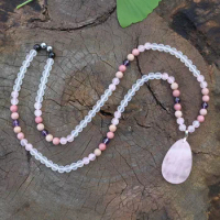 8mm Rose Quartz And Rose Quartz Pendant,Amethyst Quartz Crystal, Namaste Yoga Jewelry, Buddhist Mala Prayer Bead, 108 Mala Beads