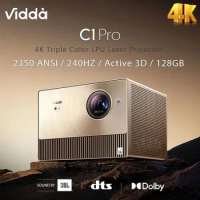 Vidda C1 Pro Triple Color Laser 4K Projector 2350ANSI Lumens Full 240hz 128gb Memory 3D Android Home Theater Projector Tv Smart