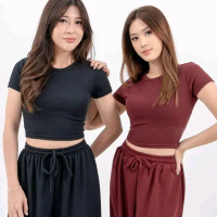 Davina Atasan Wanita Crop Top Casual Basic // Baju santay Senam Kekinian Slim Fit