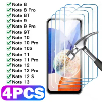 4PCS Protection Glass For Xiaomi Redmi Note 13 12 11 10 Pro 4G 5G Tempered Screen Protector Redmi Note 8 9 8T 10s 11T 12S Glass