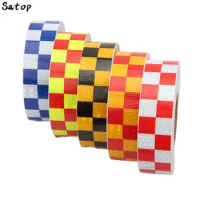 5cm*25M Reflective Vinyl Adhesive Tape for Bicycle Safety White Red Yellow Blue Checkered Car Sticker Glow-in-the-dark Reflector
