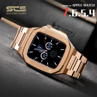For Apple Watch Series 7/8 Accessories Stainless Steel Strip Strap 40/41/44/45MM Business Affairs Luxury IWatch 4/5/6/SE Case