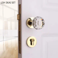 Exquisite Crystal Handle Ball Lockset Bedroom Mute Security Door Lock Household Hardware Door Knob with Lock and Key