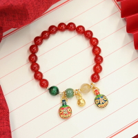 中國風天然紅瑪瑙手鏈古法金吞金獸一家三口女草莓晶水晶手串飾品