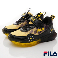FILA斐樂頂級童鞋-輕量電燈運動鞋7-J453W-099黑黃(中小童段