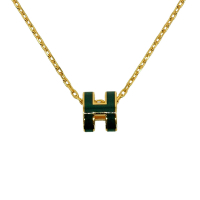 Hermes Mini Pop H 立體橢圓簍空項鍊(松柏綠/金鍊)