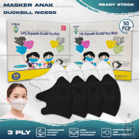 Masker Anak Duckbil NICESO 3Ply isi 50Pcs Putih Hitam Warna Duckbill