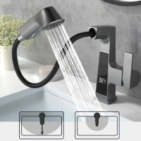 Faucet Dual-mode Lifting And Lowering Digital Temperature Display Faucet With 360° Rotation Single Handle Shower Water Spray