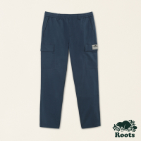 Roots男裝-城市旅者系列 文字LOGO口袋設計休閒工作褲-藍色