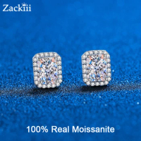 Certified Radiant Cut Moissanite Stud Earrings 1CT 2CT Colorless VVS Diamond Halo Sterling Silver Moissanite Earrings For Women