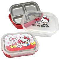 【SANRIO 三麗鷗】Hello Kitty不鏽鋼附蓋餐盤+不鏽鋼餐具超值組(台灣正版授權現貨商品)