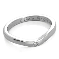 【Cartier 卡地亞】PT950鉑金-鑲三顆鑽Ballerine弧形婚戒45號(展示品)