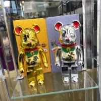 Bearbrick 400% Gold and Silver Lucky Cat Electroplating Craft 28cm Height Home Decoration Doll Desktop Gift Figure