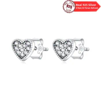 Real 100% 925 Sterling Silver Infinite Heart-shaped Inlay Zircon Earrings Fine Jewelry Minimalist Small Stud Earrings For Women