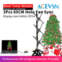 Real Time Sync 3pcs Hologram Fan 3d Hologram Projector Led Fan Display Holographic Advertising Projector For Christmas