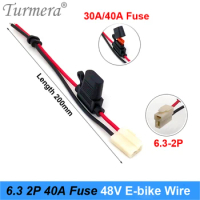 Turmera 6.3 2P Plug Wire with 30A 40A Fuse 200mm Length for 48V 15Ah 20Ah Electric Bike Battery and 12V 24V 36V 60V 72V Car Use