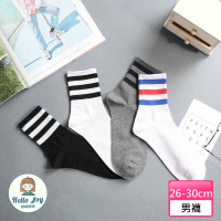 【哈囉喬伊】韓國襪子 個性三條紋加大男性中筒襪 男襪 M5(正韓直送 型男必備 棉襪 長襪)