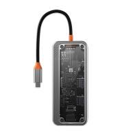 HADER Type-C 八合一透明多功能HUB筆電轉接器 RJ45網口 HDMI USB3.0集線器 擴展塢