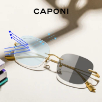 CAPONI Rimless Eyeglasses For Women Titanium Frame Glasses Photochromic Blue Light Blocking Rectangle Glasses UV Protect BF99219